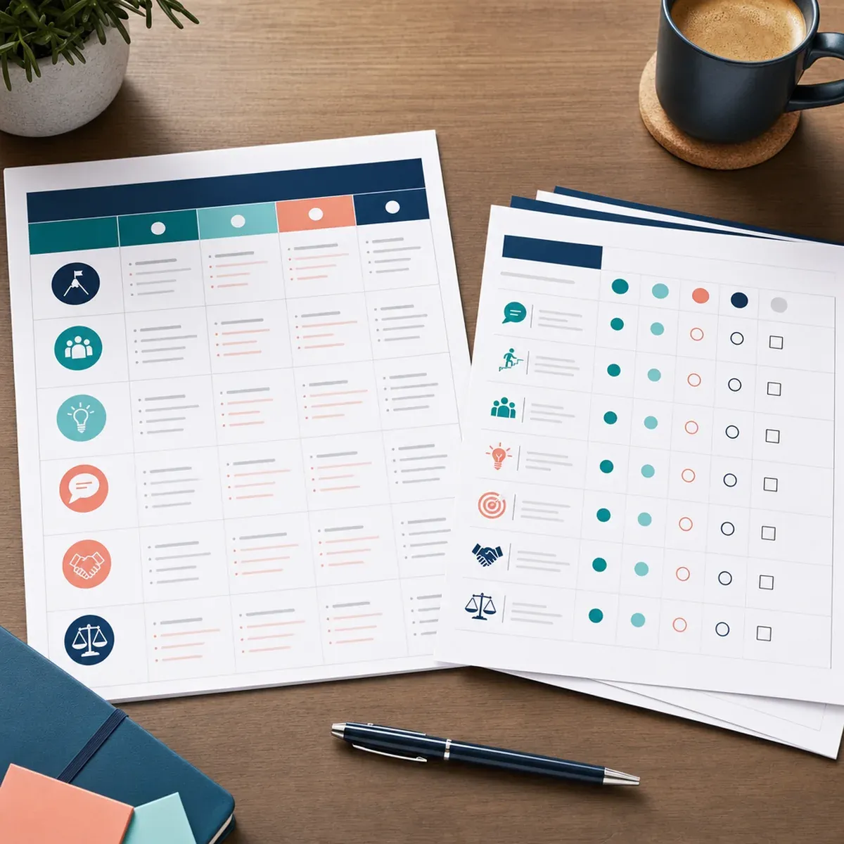 Competency framework template next to structured interview scorecards
