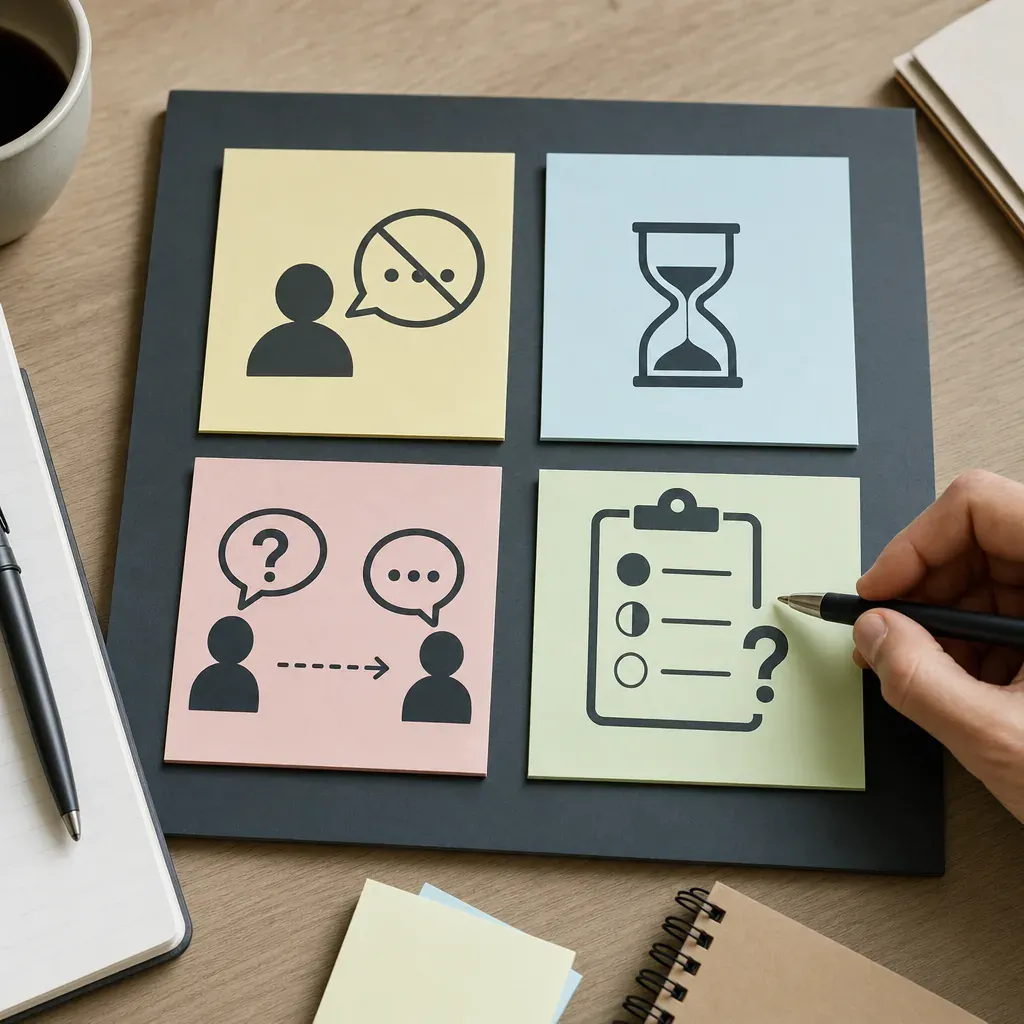 Sticky notes showing common candidate experience breakdowns in hiring